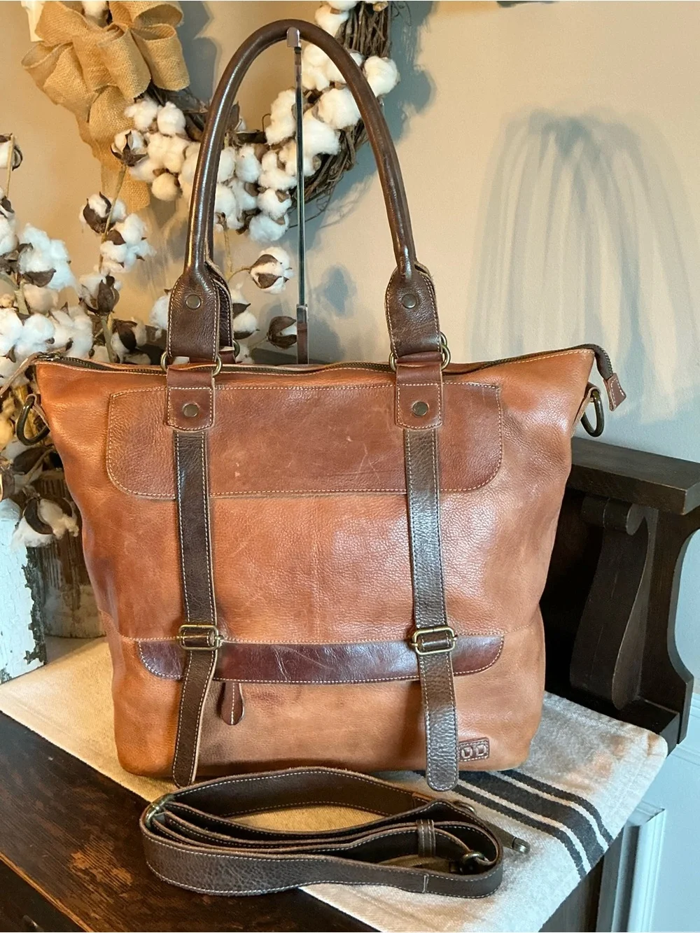 Bed Stu Two-Tone Brown Leather Tote